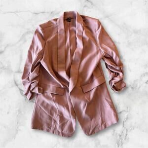 Shein Women Pink Ruched-Sleeve Open-front Blazer